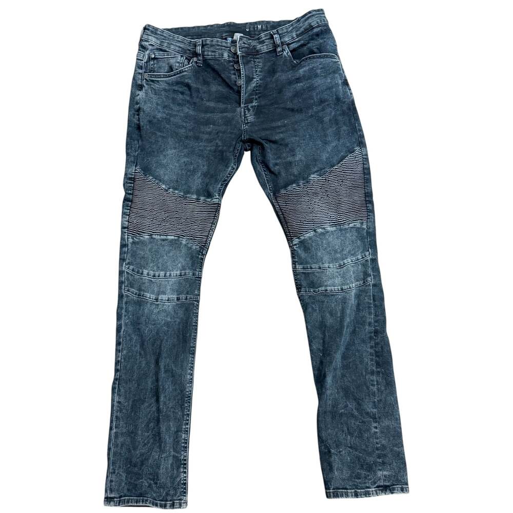 H&M Divided Men's Blue Acid Wash Skinny Moto Biker Jeans 38X32